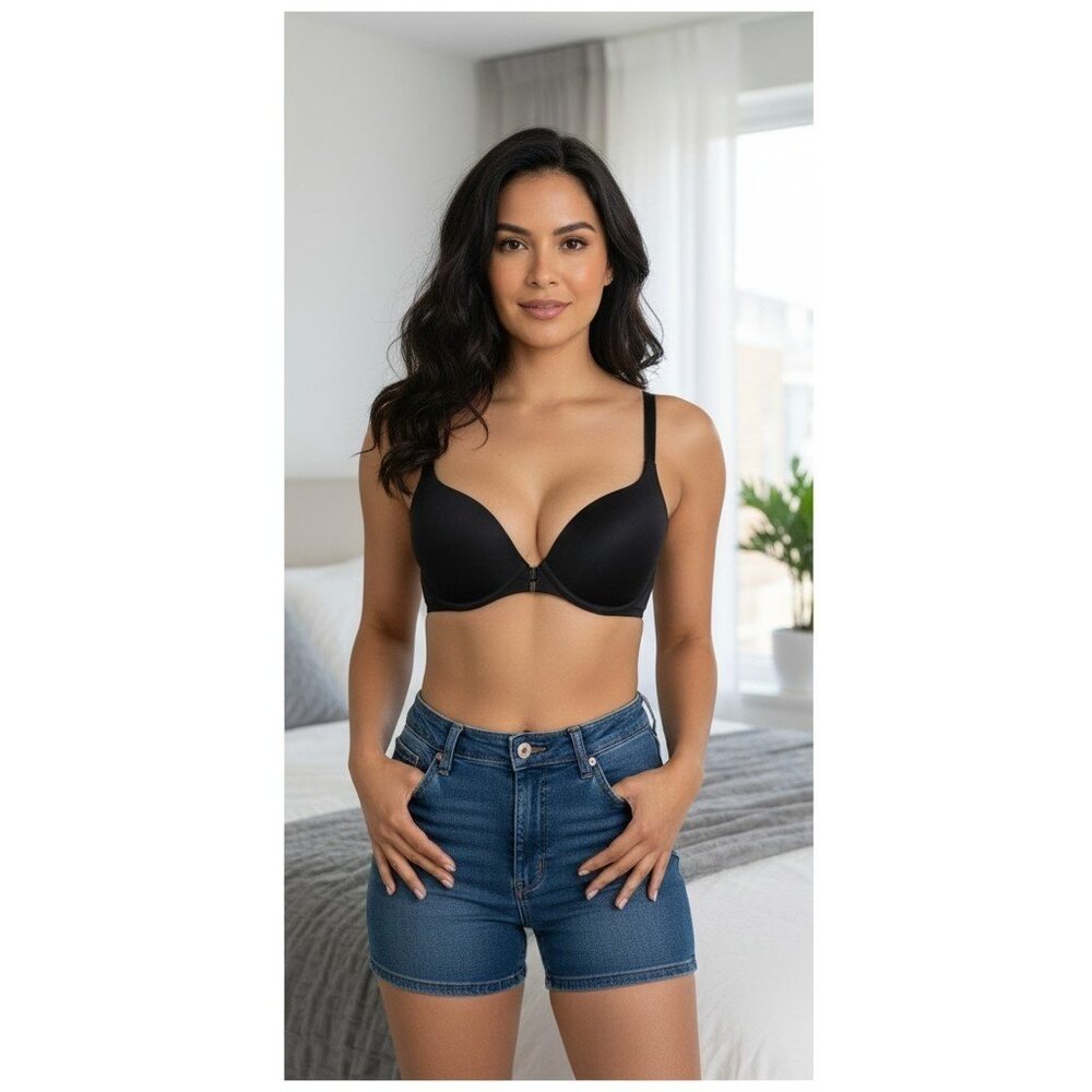 Victoria's Secret Very Sexy Push-Up Bra 34B Black Front-Close Strappy Back
